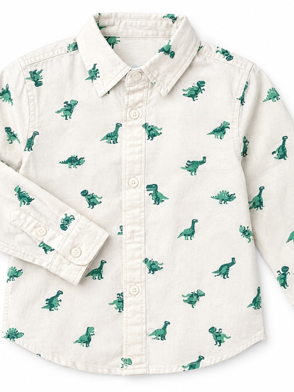 H&M Cream Button-Down Shirt with Green Dinosaur Print